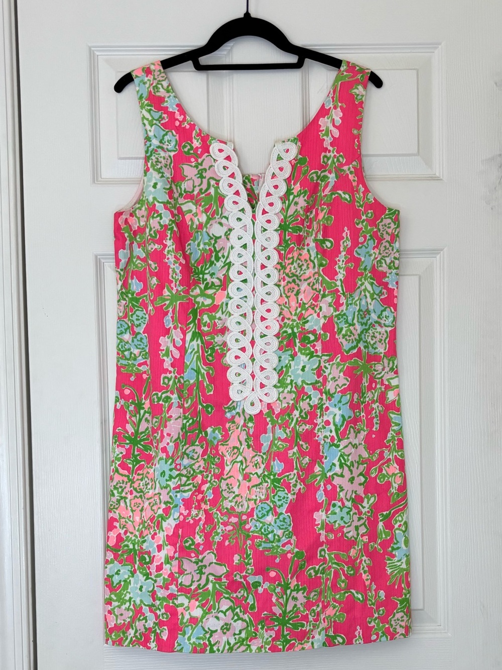 Lilly Pulitzer 100% Cotton Cathy Flamingo Southern Charm Lace Front Shift Dress